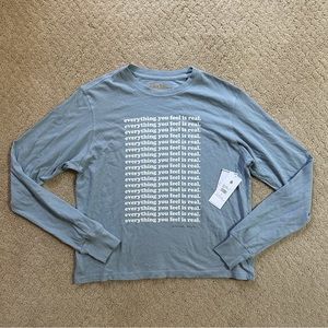 NWT Spiritual Gangster Real Brooke Blue Long Sleeve Crew Neck Tee Sz Small